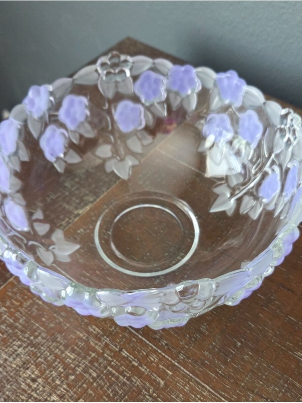Clear Glass Bowl with Lavender Floral Detailing